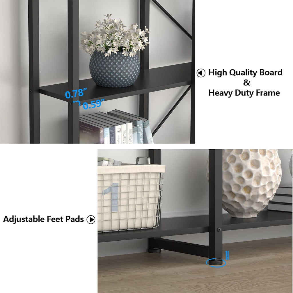 Auromie Triple Wide 5-Tier Bookshelf, 70.87" L x 79.13" H Extra Large Bookcase, Tall Open Etagere Display Shelf with Metal Frame, Freestanding Modern Storage Shelves for Home Office (Black)