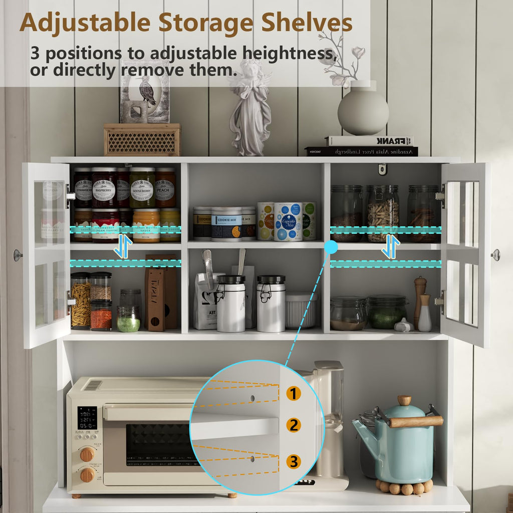 Double Tilt Out Trash Can Cabinet, 68" Tall Kitchen Pantry Storage Cabinet with 2 Drawers & Hutch & Microwave Coffee Stand, Freestanding 20 Gallon Trash Recycling Cabinets, Hidden Garbage Can Cabinets