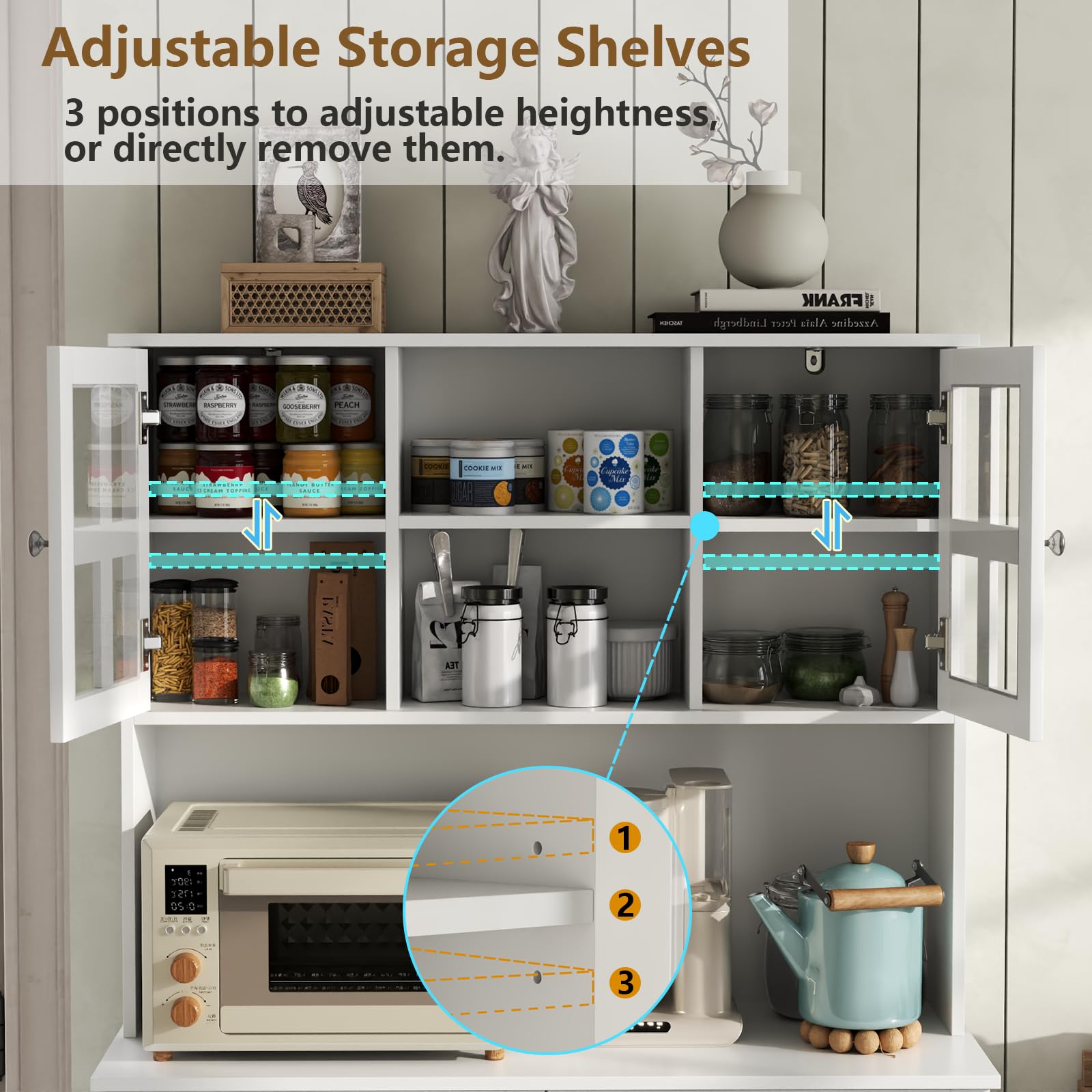 Double Tilt Out Trash Can Cabinet, 68" Tall Kitchen Pantry Storage Cabinet with 2 Drawers & Hutch & Microwave Coffee Stand, Freestanding 20 Gallon Trash Recycling Cabinets, Hidden Garbage Can Cabinets