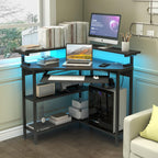 Auromie Corner Desk with Charging Station & LED Light, Triangle Corner Desk with Monitor Stand & Keyboard Tray