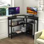 Auromie Corner Desk with Charging Station & LED Light, Triangle Corner Desk with Monitor Stand & Keyboard Tray