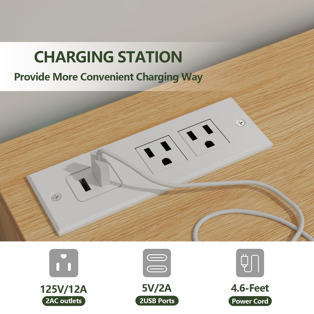 Auromie 9 Drawers Dresser, Double Modern Chest of Drawers with Power Outlet, Dresser TV Stand with Led Light Strip, Drawer Organizer for Bedroom, Living Room, Hallway (White, 9 Drawer)