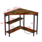 Auromie Corner Desk with Charging Station & LED Light, Triangle Corner Desk with Monitor Stand & Keyboard Tray