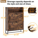 Auromie Rustic Plus: Free Standing Shoe Organizer with 2 Flip Drawers and Adjustable Side Cabinet for Narrow Entryway and Living Room