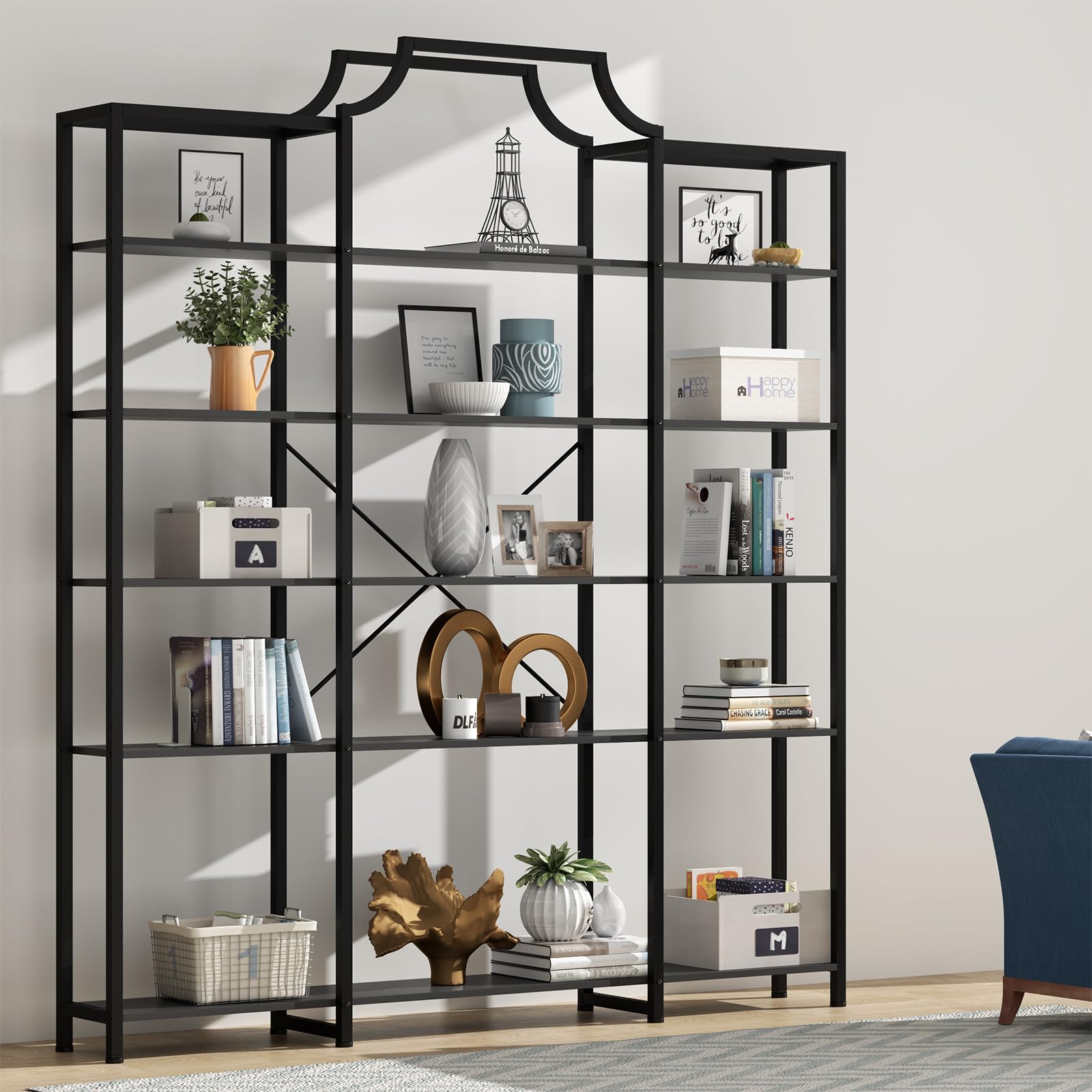Auromie Triple Wide 5-Tier Bookshelf, 70.87" L x 79.13" H Extra Large Bookcase
