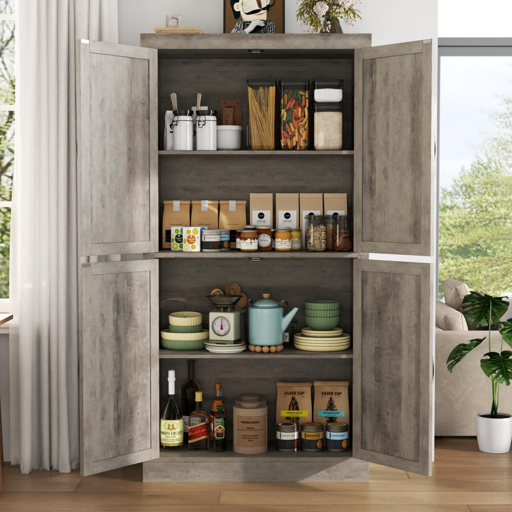 Farmhouse Kitchen Pantry Cabinet,69.1" Tall Kitchen Storage Cabinet with Adjustable Shelves