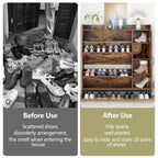 Auromie Rustic Plus: Free Standing Shoe Organizer with 2 Flip Drawers and Adjustable Side Cabinet for Narrow Entryway and Living Room