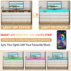 Auromie 9 Drawers Dresser, Double Modern Chest of Drawers with Power Outlet, Dresser TV Stand with Led Light Strip, Drawer Organizer for Bedroom, Living Room, Hallway (White, 9 Drawer)