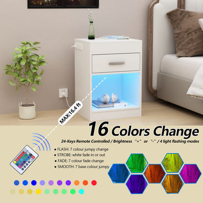 Auromie Nightstand with Charging Station and LED Lights, Concealment Furniture with RFID Lock Cabinet