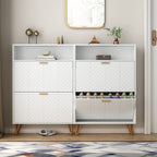 Auromie Tipping Bucket Shoe Storage Cabinet with 2 Flip Drawers, Modern Entryway Shoe Rack with Storage Top Cubby, Narrow Slim Hidden Organizer with Doors, Freestanding (Black)