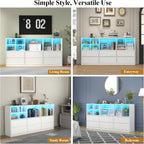 TV Stand with 6 Drawers & 7 Storage Cubbies, LED Lights Entertainment Center with Power Outlet, 63" TV Cabinet with Adjustable Open Storage Shelf, Modern TV Media Console for Living Room (White)