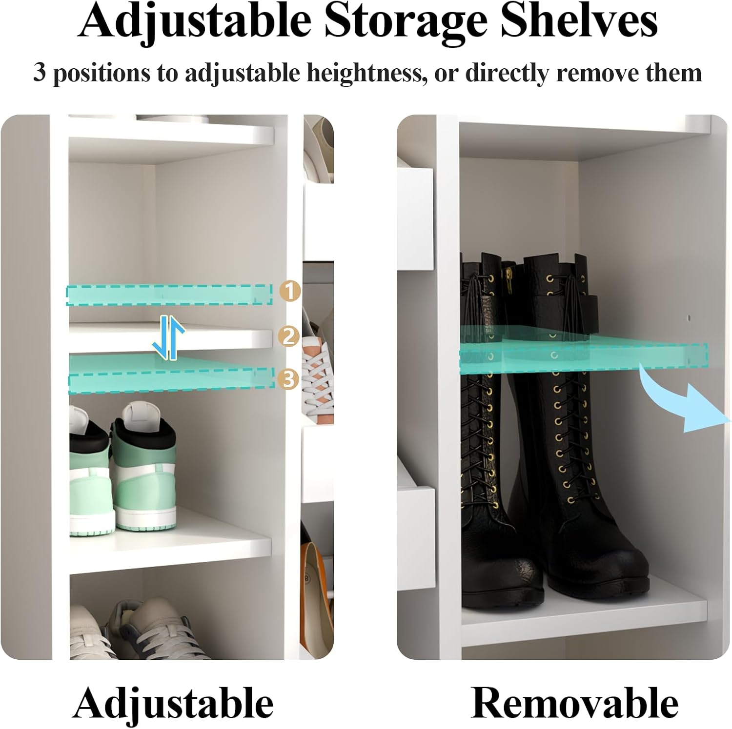 Auromie Shoe Storage Cabinet with 5 Drawers & 12 Shelves, Modern LED Shoe Rack & Handbag Storage Cabinet, Freestanding Shoes and Handbag Storage Organizer for Closet, Entryway, Living Room (White)