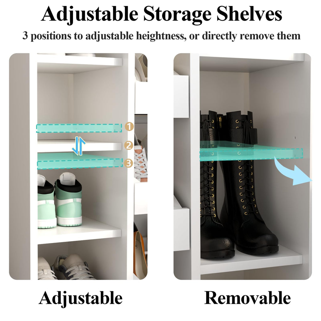 Auromie Shoe Storage Cabinet with 5 Drawers & 12 Shelves, Modern LED Shoe Rack & Handbag Storage Cabinet, Freestanding Shoes and Handbag Storage Organizer for Closet, Entryway, Living Room (White)