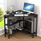 Auromie Corner Desk with Charging Station & LED Light, Triangle Corner Desk with Monitor Stand & Keyboard Tray