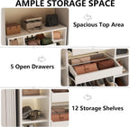 Auromie Shoe Storage Cabinet with 5 Drawers & 12 Shelves, Modern LED Shoe Rack & Handbag Storage Cabinet, Freestanding Shoes and Handbag Storage Organizer for Closet, Entryway, Living Room (White)