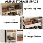 Auromie Shoe Storage Cabinet with 5 Drawers & 12 Shelves, Modern LED Shoe Rack & Handbag Storage Cabinet, Freestanding Shoes and Handbag Storage Organizer for Closet, Entryway, Living Room (White)