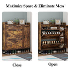 Auromie Rustic Plus: Free Standing Shoe Organizer with 2 Flip Drawers and Adjustable Side Cabinet for Narrow Entryway and Living Room