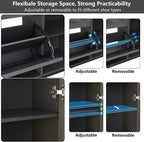 Auromie Free Standing Shoe Organizer with 2 Flip Drawers and Side Cabinet, Entryway Narrow Shoe Storage with Door for Hallway and Living Room (Black Plus)