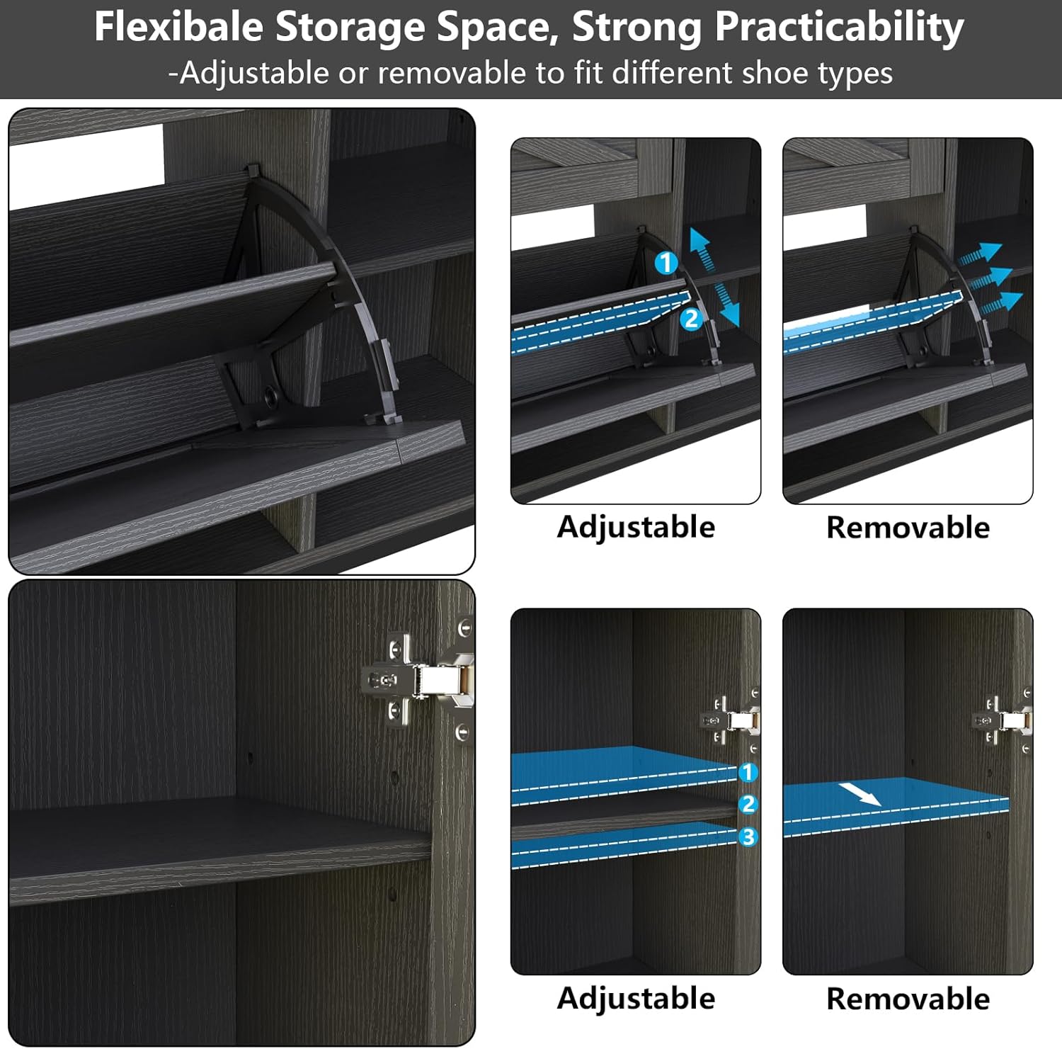 Auromie Free Standing Shoe Organizer with 2 Flip Drawers and Side Cabinet, Entryway Narrow Shoe Storage with Door for Hallway and Living Room (Black Plus)