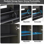 Auromie Rustic Plus: Free Standing Shoe Organizer with 2 Flip Drawers and Adjustable Side Cabinet for Narrow Entryway and Living Room