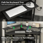 Auromie Corner Desk with Charging Station & LED Light, Triangle Corner Desk with Monitor Stand & Keyboard Tray