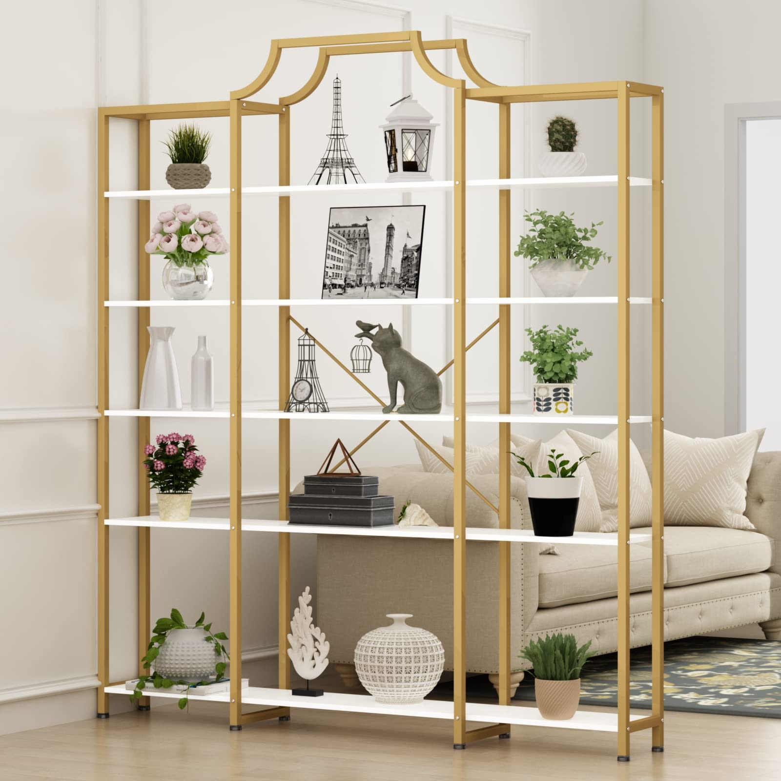 Auromie Triple Wide 5-Tier Bookshelf, 70.87" L x 79.13" H Extra Large Bookcase