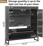 Auromie Free Standing Shoe Organizer with 2 Flip Drawers and Side Cabinet, Entryway Narrow Shoe Storage with Door for Hallway and Living Room (Black Plus)