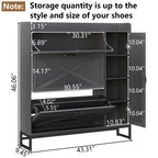 Auromie Rustic Plus: Free Standing Shoe Organizer with 2 Flip Drawers and Adjustable Side Cabinet for Narrow Entryway and Living Room
