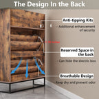 Auromie Rustic Plus: Free Standing Shoe Organizer with 2 Flip Drawers and Adjustable Side Cabinet for Narrow Entryway and Living Room