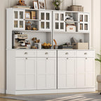 Double Tilt Out Trash Can Cabinet, 68" Tall Kitchen Pantry Storage Cabinet with 2 Drawers & Hutch & Microwave Coffee Stand, Freestanding 20 Gallon Trash Recycling Cabinets, Hidden Garbage Can Cabinets