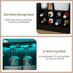 Wine Bar Cabinet with LED Light, Home Coffee Bar Cabinet with Wine and Glass Rack, Modern Sideboard Buffet w/ Storage Drawer & Shelves, Freestanding Liquor Cabinets for Living Room,Dining Room (Black)