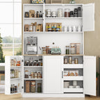 71" Tall Kitchen Pantry Cabinet, Kitchen Pantries with 3 Pull-out Drawers, Storage Cabinets with Hutch & Door Shelves & Microwave Coffee Stand, Pantry Organizer for Dining Room, Living Room (White)