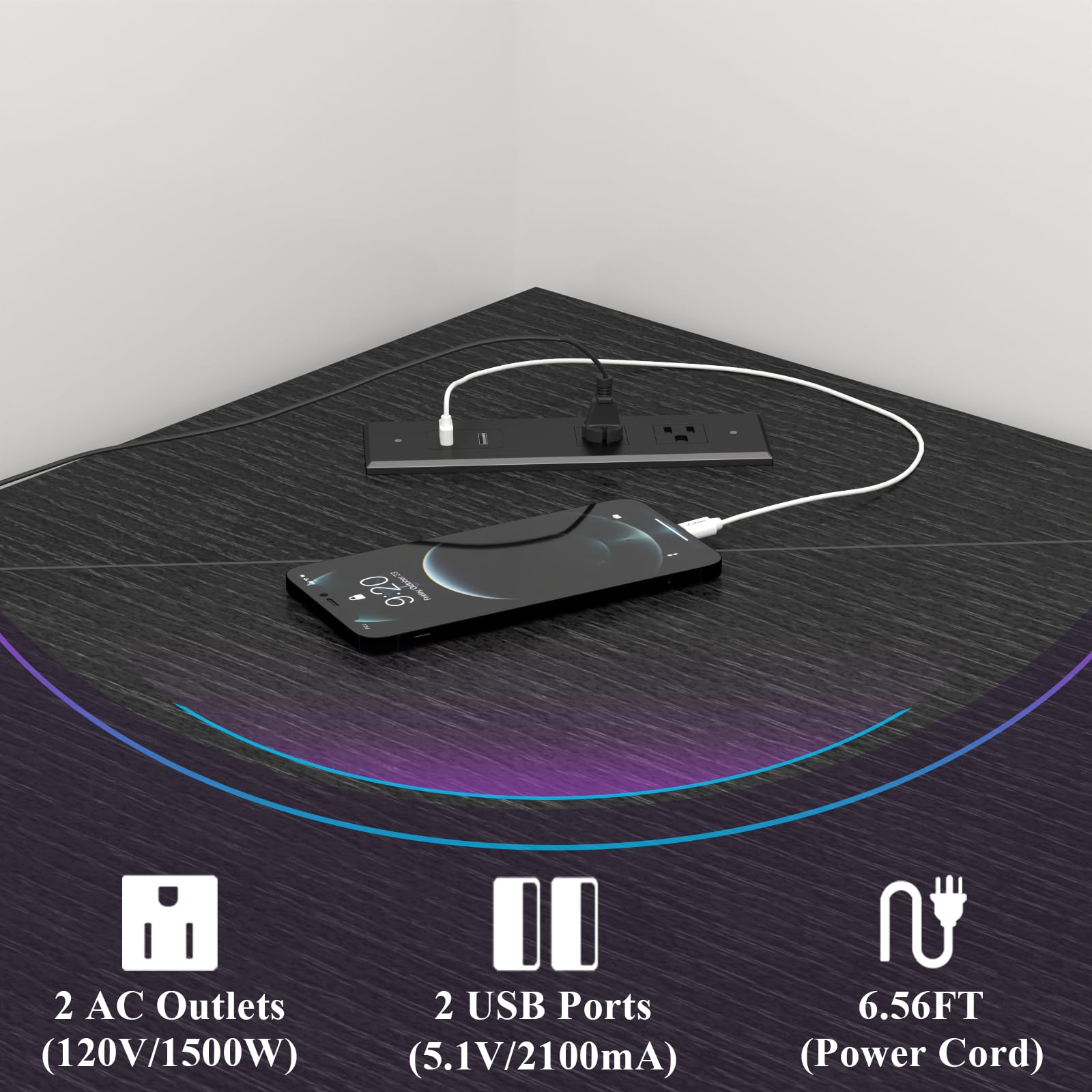 Auromie Corner Desk with Charging Station & LED Light, Triangle Corner Desk with Monitor Stand & Keyboard Tray