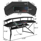 Auromie 72" Gaming Desk with Power Outlets & LED Lights, Computer Desk with Monitor Stand & Storage Shelves, Large Wing-Shaped Computer Table with Keyboard Tray & RGB Mouse Pad for Home Office