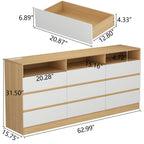 Auromie 9 Drawers Dresser, Double Modern Chest of Drawers with Power Outlet, Dresser TV Stand with Led Light Strip, Drawer Organizer for Bedroom, Living Room, Hallway (White, 9 Drawer)