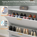 Auromie Tipping Bucket Shoe Storage Cabinet with 2 Flip Drawers, Modern Entryway Shoe Rack with Storage Top Cubby, Narrow Slim Hidden Organizer with Doors, Freestanding (Black)