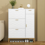 Auromie Tipping Bucket Shoe Storage Cabinet with 2 Flip Drawers, Modern Entryway Shoe Rack with Storage Top Cubby, Narrow Slim Hidden Organizer with Doors, Freestanding (Black)