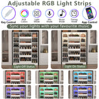 Auromie Shoe Storage Cabinet with 5 Drawers & 12 Shelves, Modern LED Shoe Rack & Handbag Storage Cabinet, Freestanding Shoes and Handbag Storage Organizer for Closet, Entryway, Living Room (White)