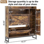 Auromie Rustic Plus: Free Standing Shoe Organizer with 2 Flip Drawers and Adjustable Side Cabinet for Narrow Entryway and Living Room