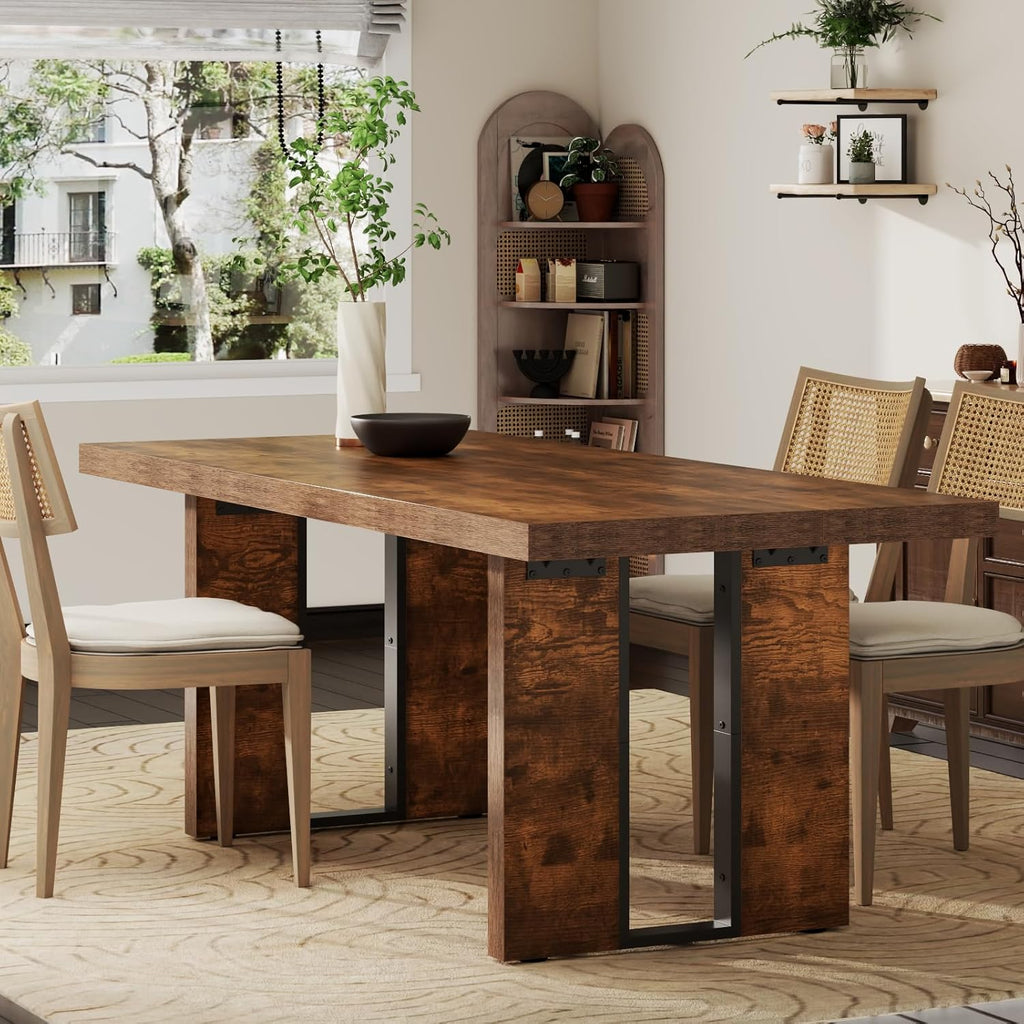 Auromie 71" Rustic Dining Table for 8, Farmhouse Dinner Table for 6 to 8, Rectangular Kitchen Table with Heavy Duty Legs for Dining Room (Retro)