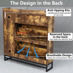 Auromie Rustic Plus: Free Standing Shoe Organizer with 2 Flip Drawers and Adjustable Side Cabinet for Narrow Entryway and Living Room