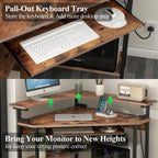 Auromie Corner Desk with Charging Station & LED Light, Triangle Corner Desk with Monitor Stand & Keyboard Tray