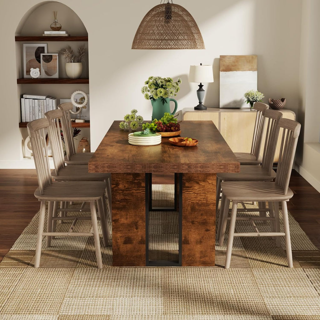 Auromie 71" Rustic Dining Table for 8, Farmhouse Dinner Table for 6 to 8, Rectangular Kitchen Table with Heavy Duty Legs for Dining Room (Retro)