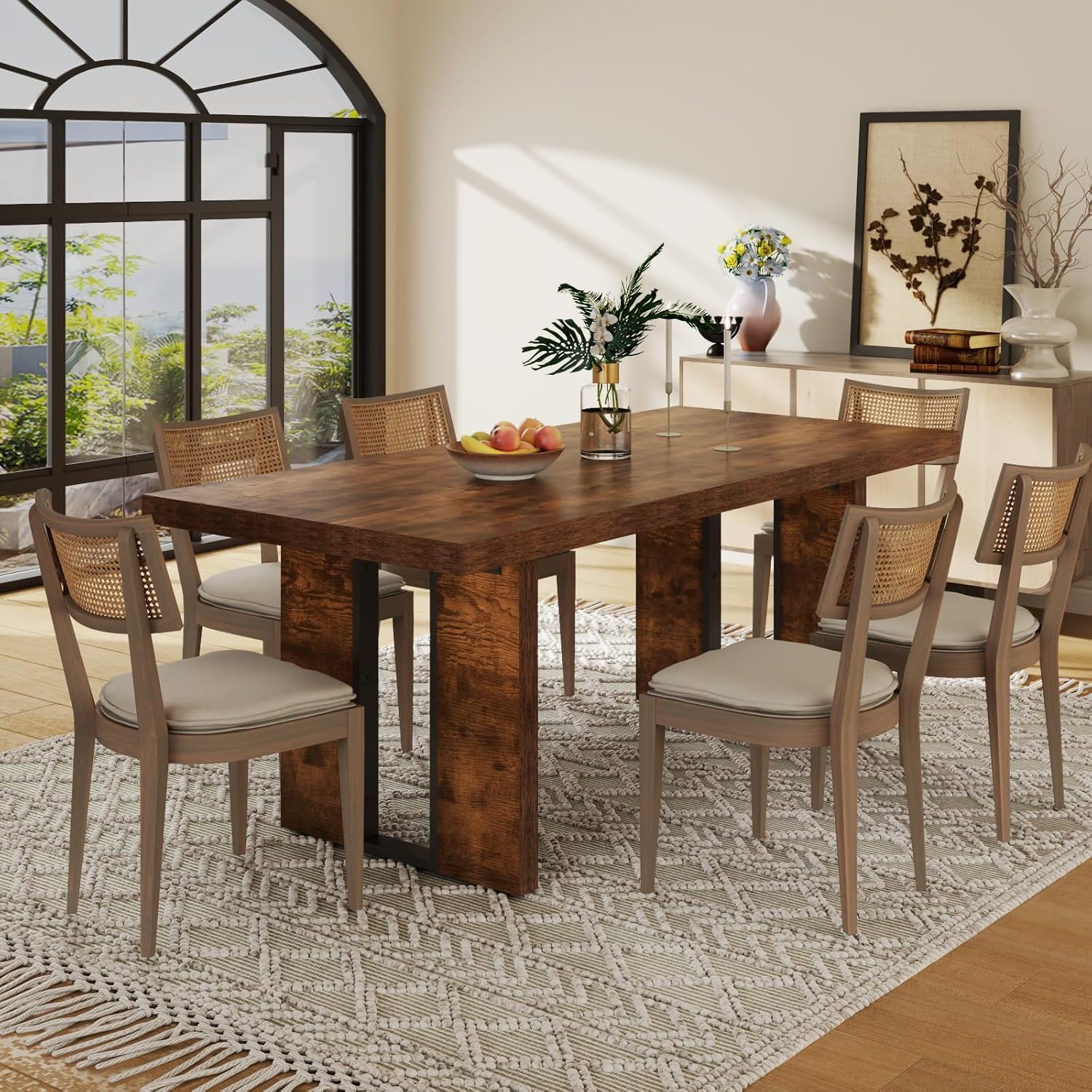 Auromie 71" Rustic Dining Table for 8, Farmhouse Dinner Table for 6 to 8, Rectangular Kitchen Table with Heavy Duty Legs for Dining Room (Retro)