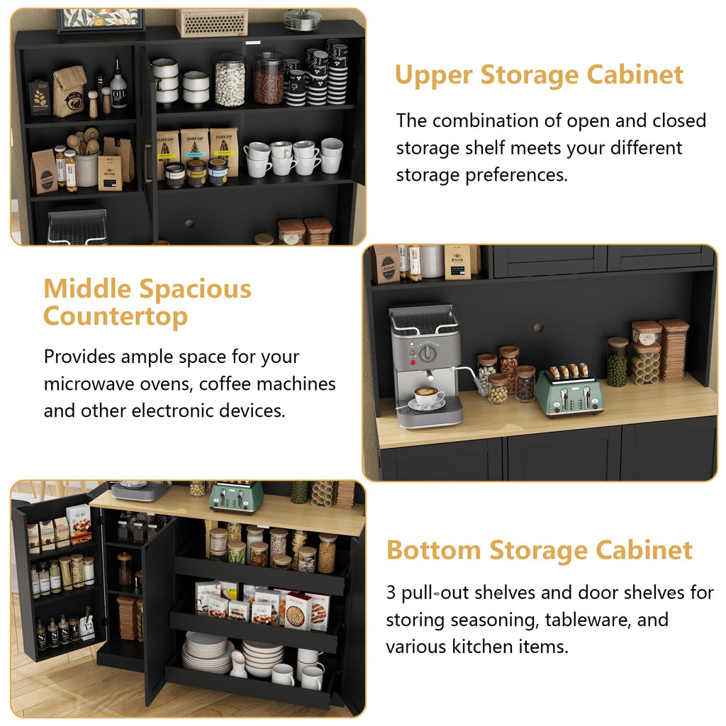 71" Tall Kitchen Pantry Cabinet, Kitchen Pantries with 3 Pull-out Drawers, Storage Cabinets with Hutch & Door Shelves & Microwave Coffee Stand, Pantry Organizer for Dining Room, Living Room (White)