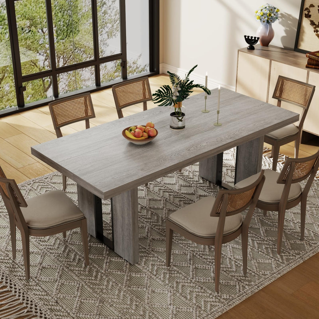 Auromie 71" Rustic Dining Table for 8, Farmhouse Dinner Table for 6 to 8, Rectangular Kitchen Table with Heavy Duty Legs for Dining Room (Retro)