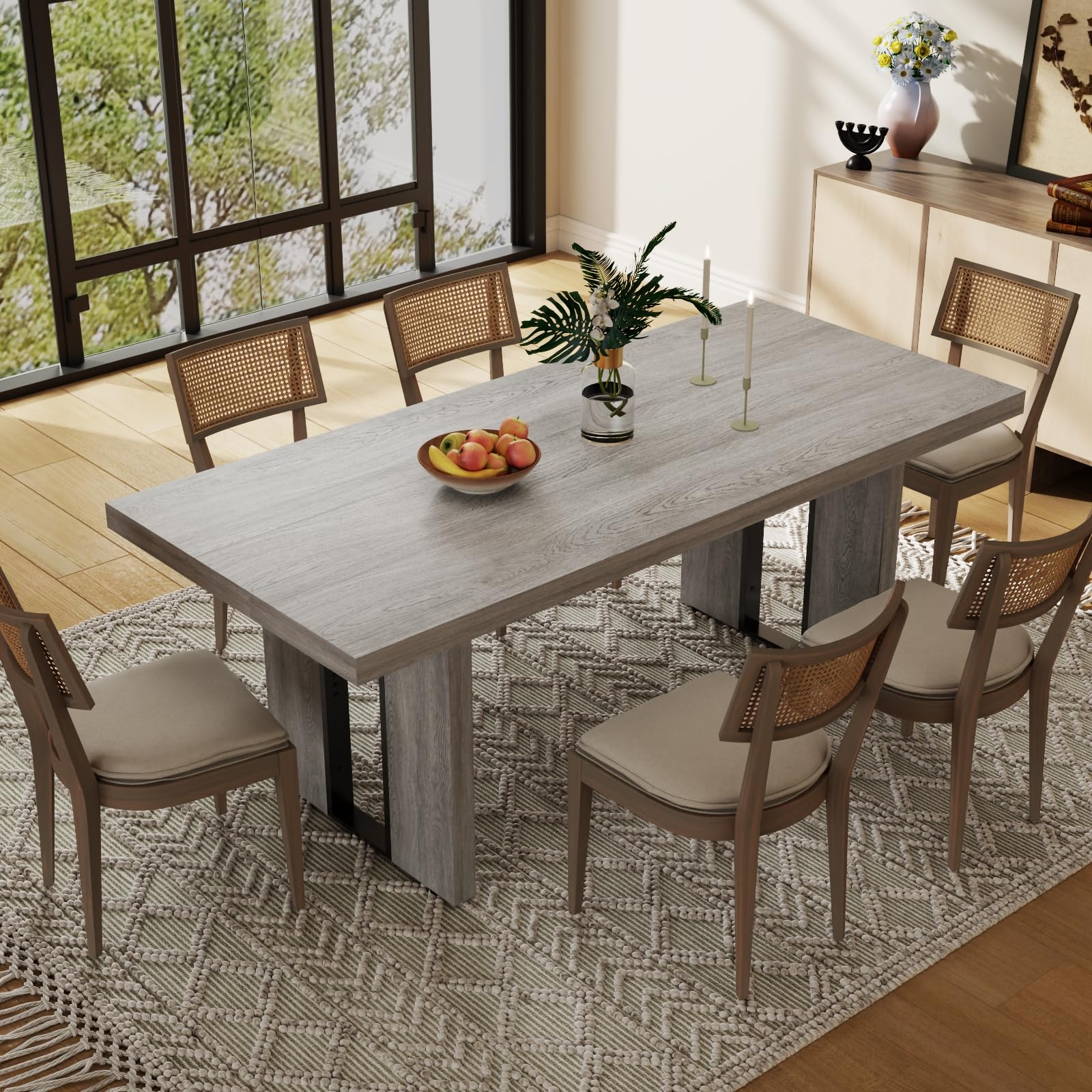 Auromie 71" Rustic Dining Table for 8, Farmhouse Dinner Table for 6 to 8, Rectangular Kitchen Table with Heavy Duty Legs for Dining Room (Retro)