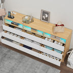 Auromie 9 Drawers Dresser, Double Modern Chest of Drawers with Power Outlet, Dresser TV Stand with Led Light Strip, Drawer Organizer for Bedroom, Living Room, Hallway (White, 9 Drawer)