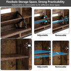 Auromie Rustic Plus: Free Standing Shoe Organizer with 2 Flip Drawers and Adjustable Side Cabinet for Narrow Entryway and Living Room