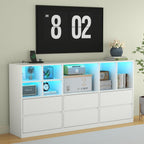 TV Stand with 6 Drawers & 7 Storage Cubbies, LED Lights Entertainment Center with Power Outlet, 63" TV Cabinet with Adjustable Open Storage Shelf, Modern TV Media Console for Living Room (White)